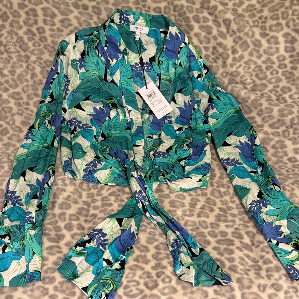 Reiss NWT Green and Blue Leaf Print Button Down Shirt